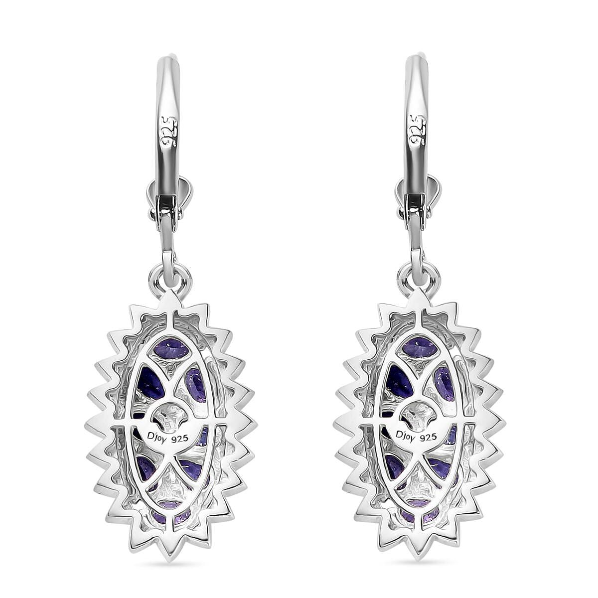 D'Joy Tanzanite and White Zircon Tiara 3.75 ctw Lever Back Earrings in Rhodium Over Sterling Silver 