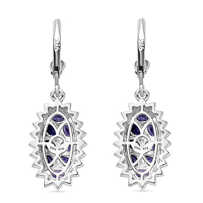 D'Joy Tanzanite and White Zircon Tiara 3.75 ctw Lever Back Earrings in Rhodium Over Sterling Silver 