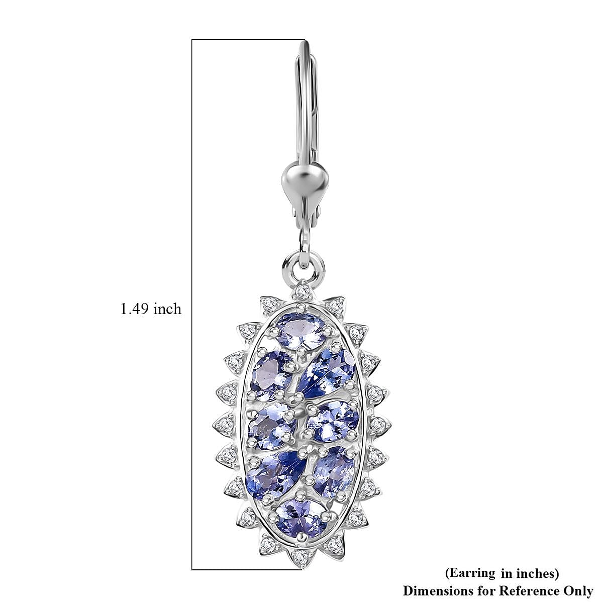 D'Joy Tanzanite and White Zircon Tiara 3.75 ctw Lever Back Earrings in Rhodium Over Sterling Silver 