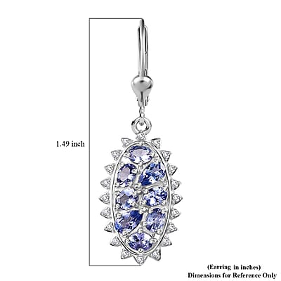 D'Joy Tanzanite and White Zircon Tiara 3.75 ctw Lever Back Earrings in Rhodium Over Sterling Silver 