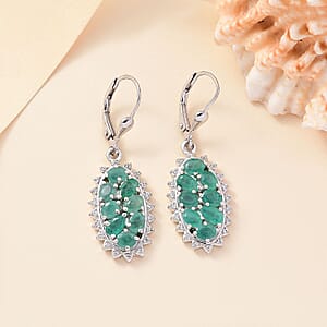 D'Joy Brazilian Emerald and White Zircon 4.00 ctw Tiara Lever Back Earrings in Rhodium Over Sterling Silver