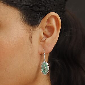 D'Joy Brazilian Emerald and White Zircon 4.00 ctw Tiara Lever Back Earrings in Rhodium Over Sterling Silver
