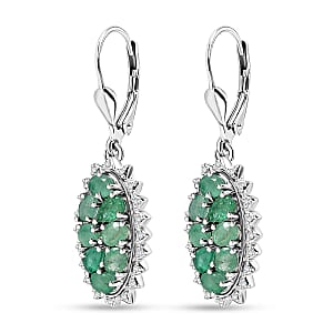 D'Joy Brazilian Emerald and White Zircon 4.00 ctw Tiara Lever Back Earrings in Rhodium Over Sterling Silver