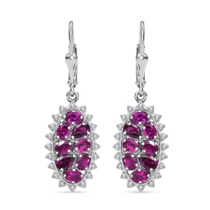 Radiant Ember Garnet and White Zircon 4.90 ctw Tiara Lever Back Earrings in Rhodium Over Sterling Silver