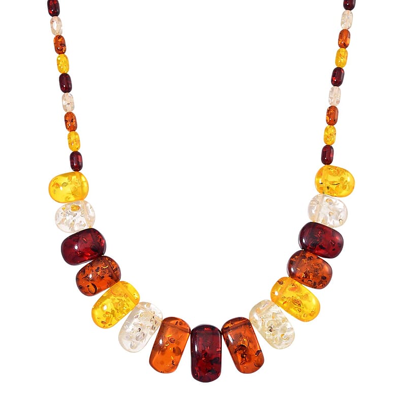 Simulated Multi Color Amber Beaded Necklace 21.5 Inches