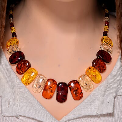 Simulated Multi Color Amber Beaded Necklace 21.5 Inches