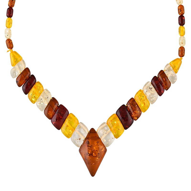 Simulated Multi Color Amber Beaded Necklace 21 Inches