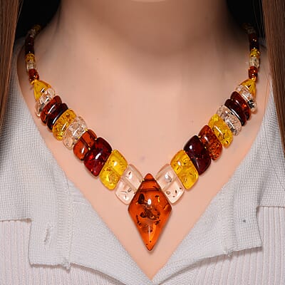 Simulated Multi Color Amber Beaded Necklace 21 Inches
