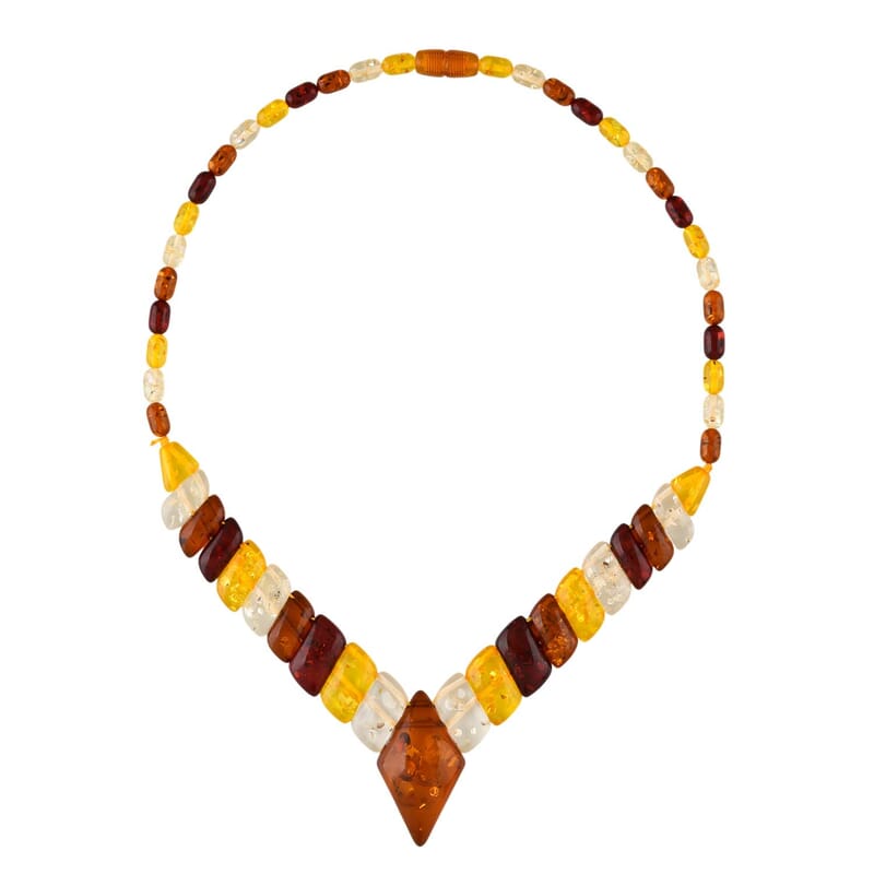 Simulated Multi Color Amber Beaded Necklace 21 Inches