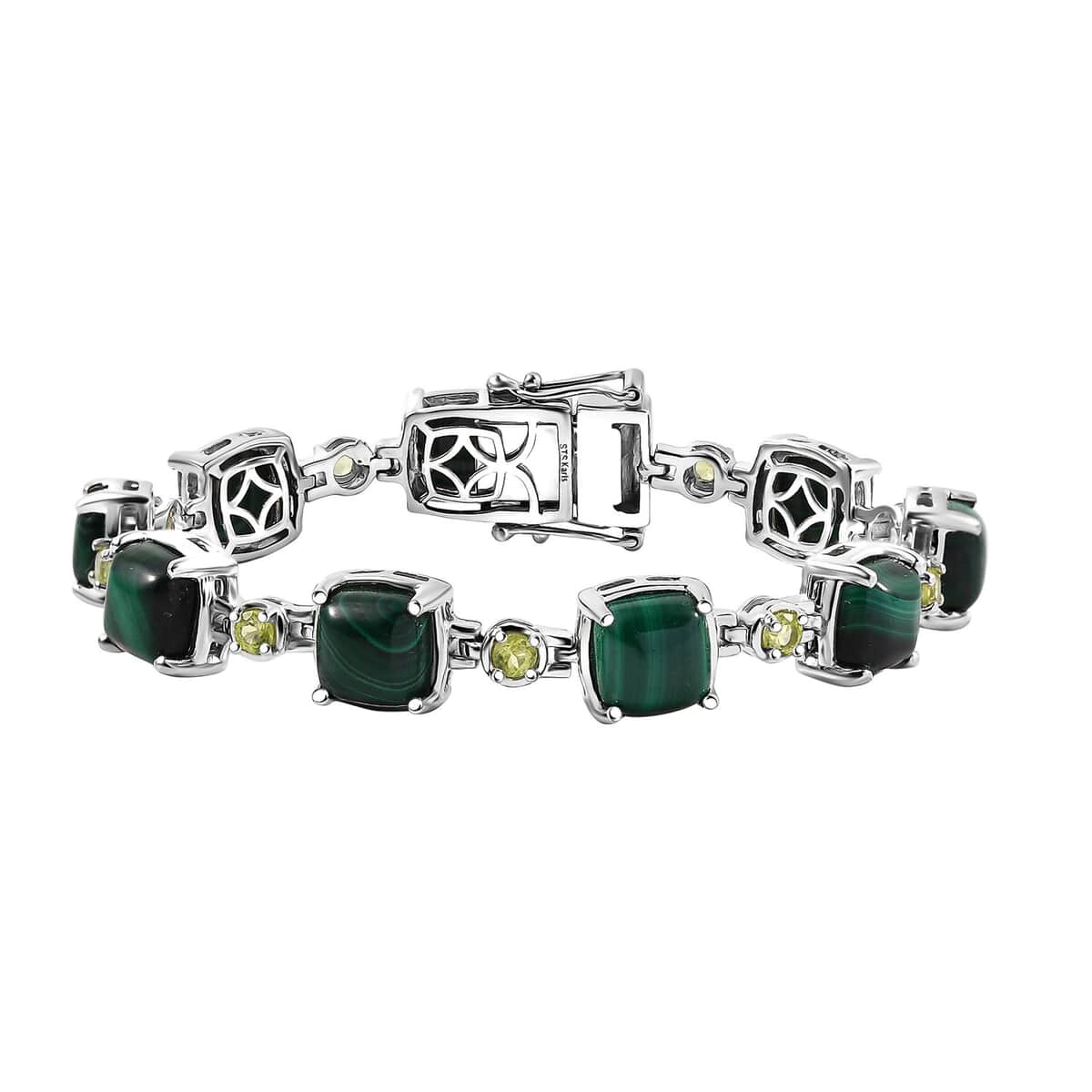 Karis African Malachite, Peridot Cluster Bracelet in Platinum Bond (8.00 In) 41.40 Carat Total Weight image number 0