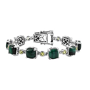 Karis African Malachite and Peridot 33.90 ctw Link Bracelet in Platinum Bond (6.50 In)