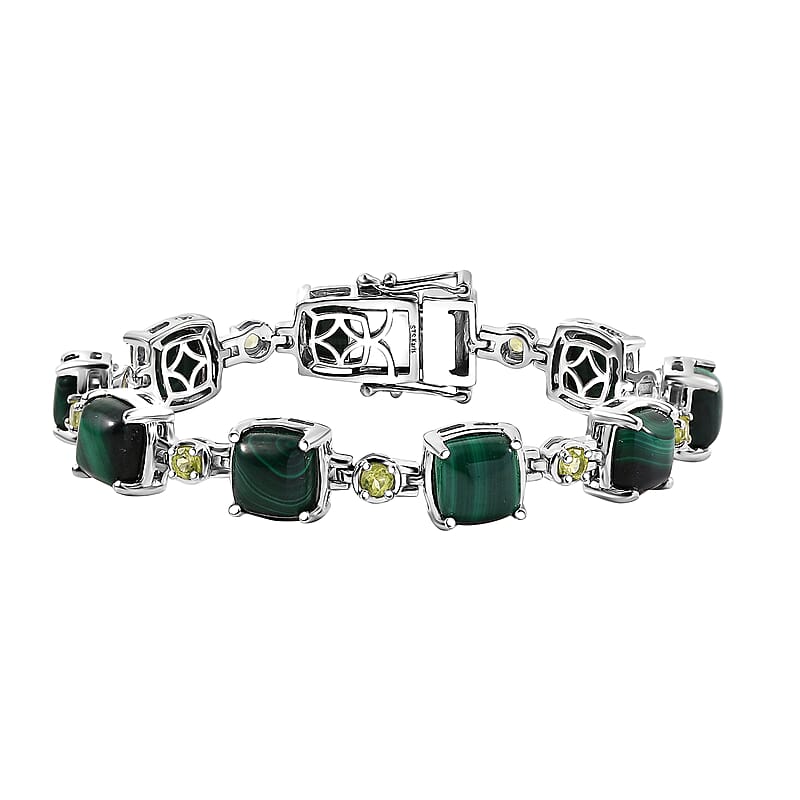 Karis African Malachite and Peridot 33.90 ctw Link Bracelet in Platinum Bond (6.50 In)