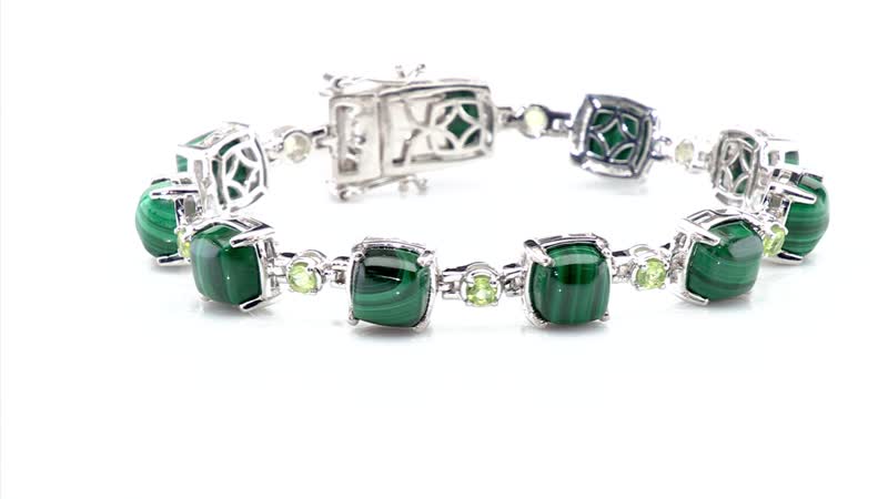 Karis African Malachite, Peridot Cluster Bracelet in Platinum Bond (8.00 In) 41.40 Carat Total Weight