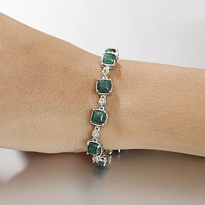 Karis African Malachite and Peridot 33.90 ctw Link Bracelet in Platinum Bond (6.50 In)