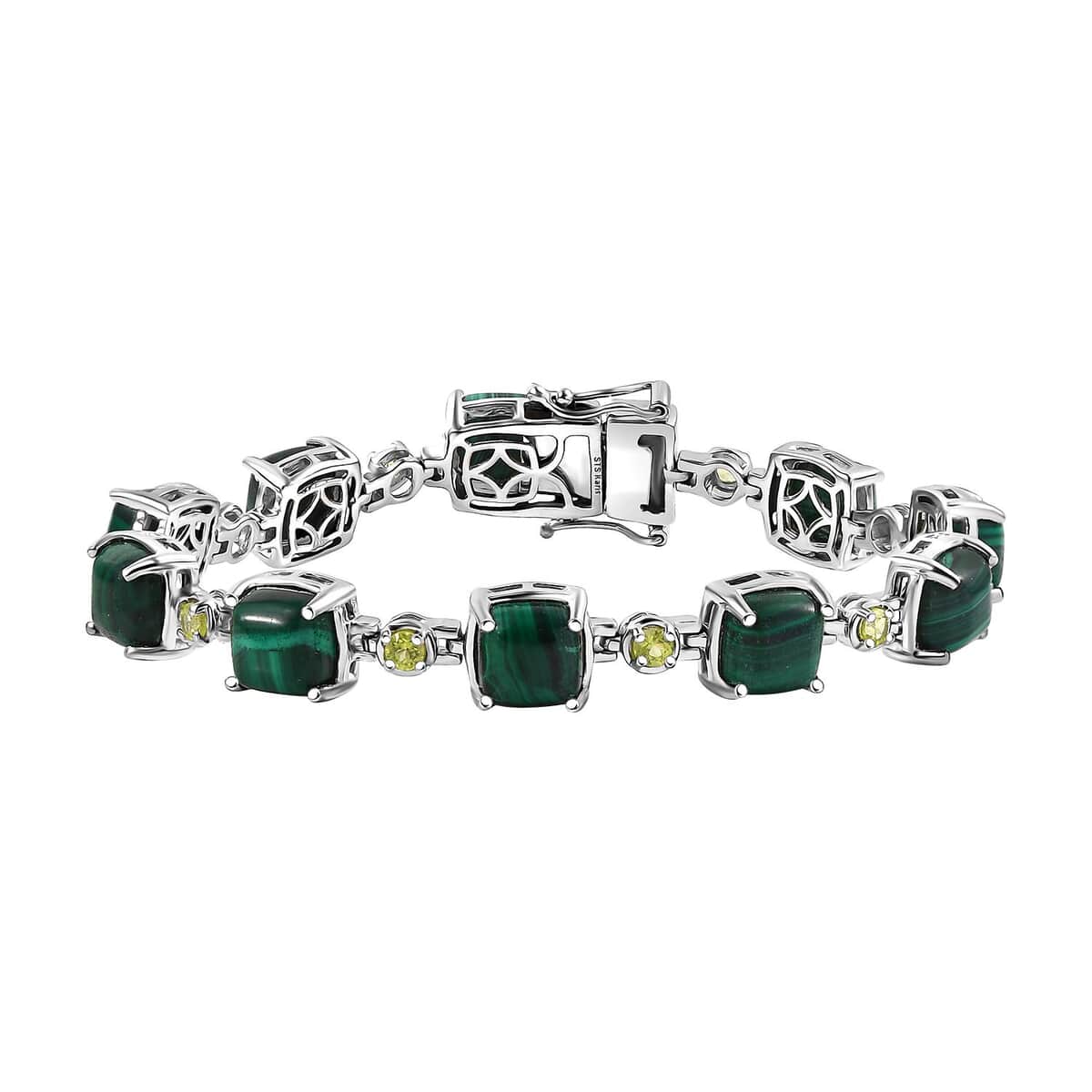 Karis African Malachite and Peridot 37.65 ctw Cluster Bracelet in Platinum Bond (7.25 In) image number 0