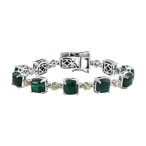 Karis African Malachite and Peridot 37.65 ctw Link Bracelet in Platinum Bond (7.25 In)