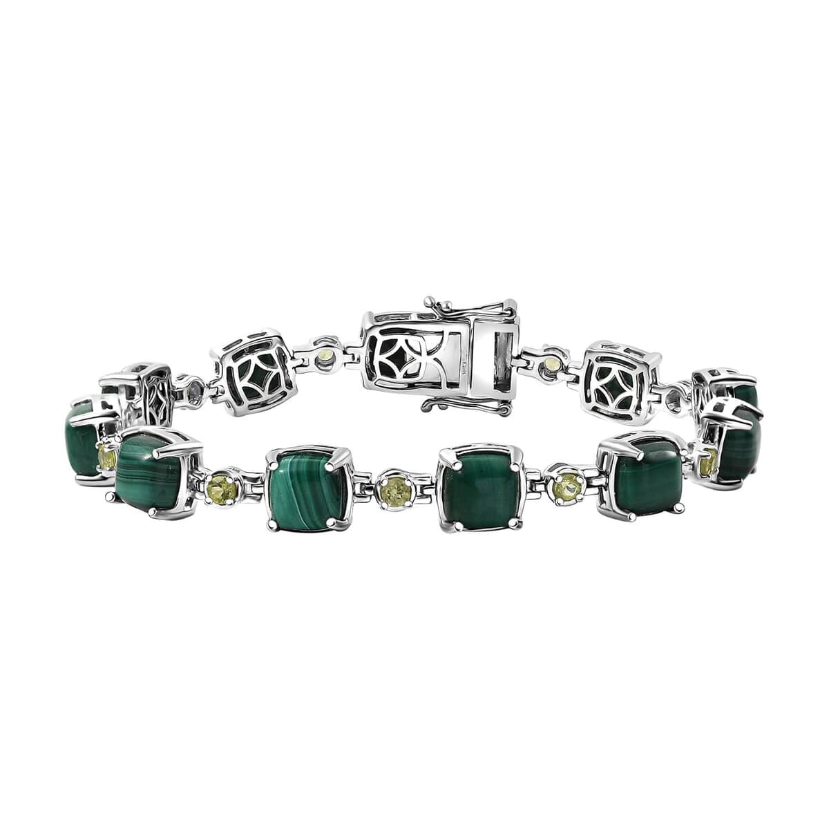 Karis African Malachite and Peridot 41.40 ctwCluster Bracelet in Platinum Bond (8.00 In) image number 0