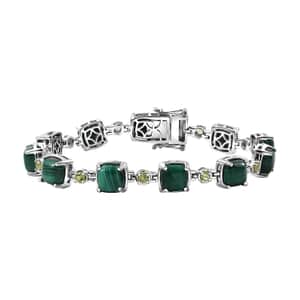 Karis African Malachite and Peridot 41.40 ctwCluster Bracelet in Platinum Bond (8.00 In)