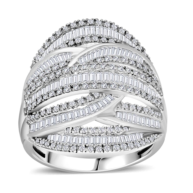 D'Joy Diamond 1.50 ctw Cross-over Bridge Ring in Platinum Over Sterling Silver (Size 10.0)