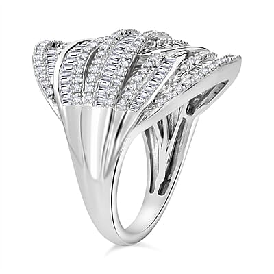 D'Joy Diamond 1.50 ctw Cross-over Bridge Ring in Platinum Over Sterling Silver (Size 10.0)