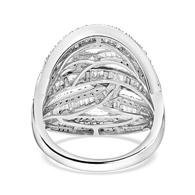 D'Joy Diamond 1.50 ctw Cross-over Bridge Ring in Platinum Over Sterling Silver (Size 10.0)
