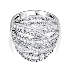 Diamond Ring in Platinum Over Sterling Silver (Size 5.0) 1.50 ctw