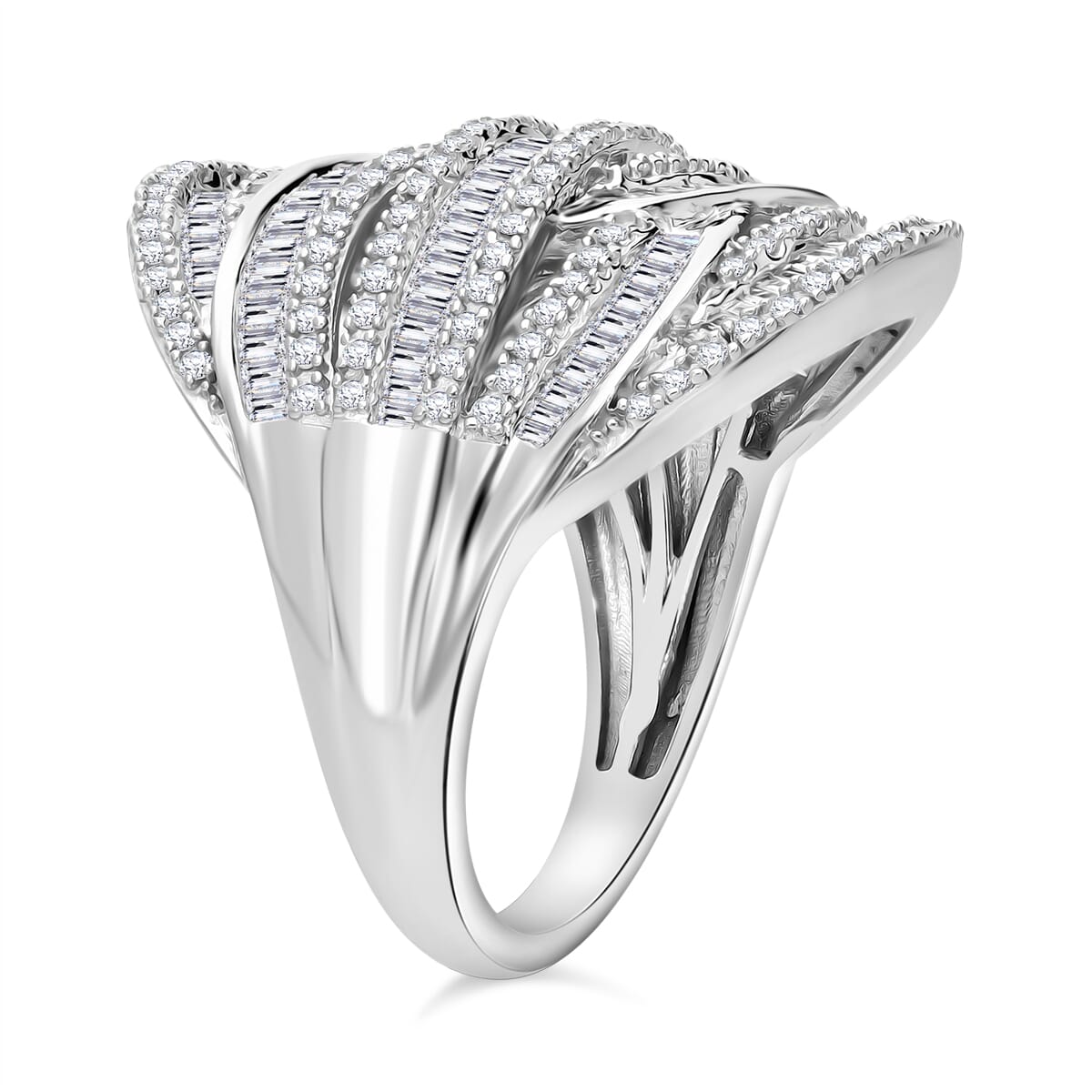 D'Joy Diamond 1.50 ctw Cross-over Bridge Ring in Platinum Over Sterling Silver (Size 6.0) image number 2