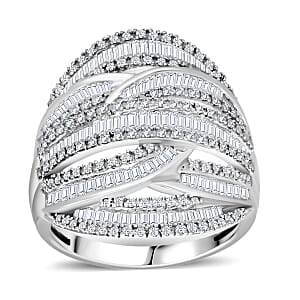 D'Joy Diamond 1.50 ctw Cross-over Bridge Ring in Platinum Over Sterling Silver (Size 9.0)