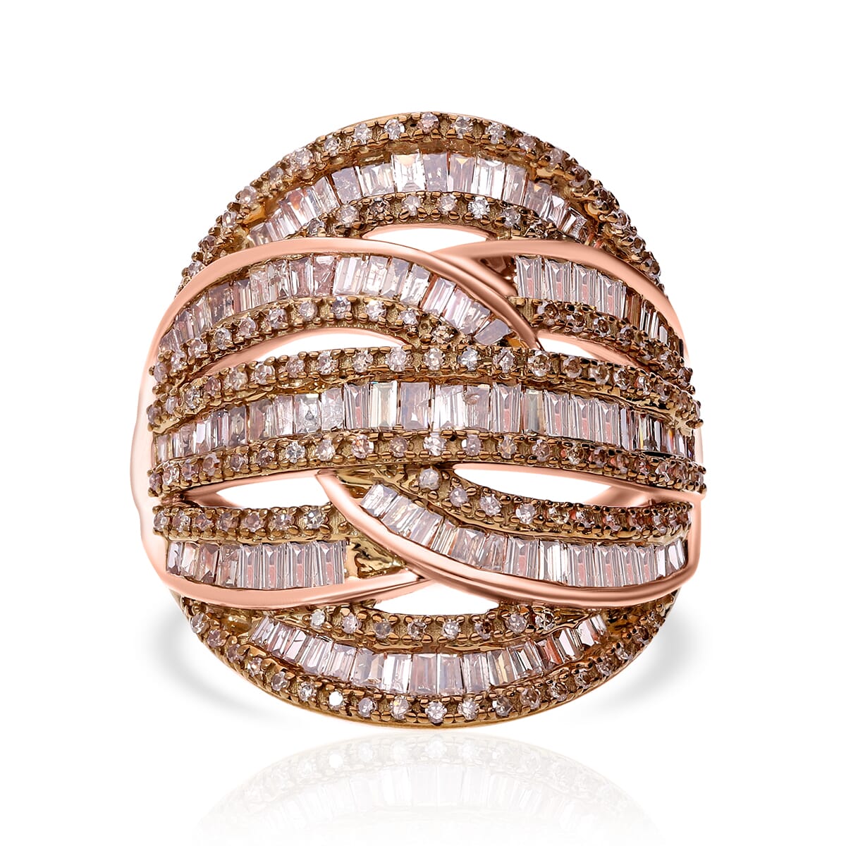 D'Joy Natural Champagne Diamond 1.50 ctw Cross-over Bridge Ring in Vermeil Rose Gold Over Sterling Silver (Size 10.0) image number 0