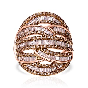 D'Joy Natural Champagne Diamond 1.50 ctw Cross-over Bridge Ring in Vermeil Rose Gold Over Sterling Silver (Size 10.0)