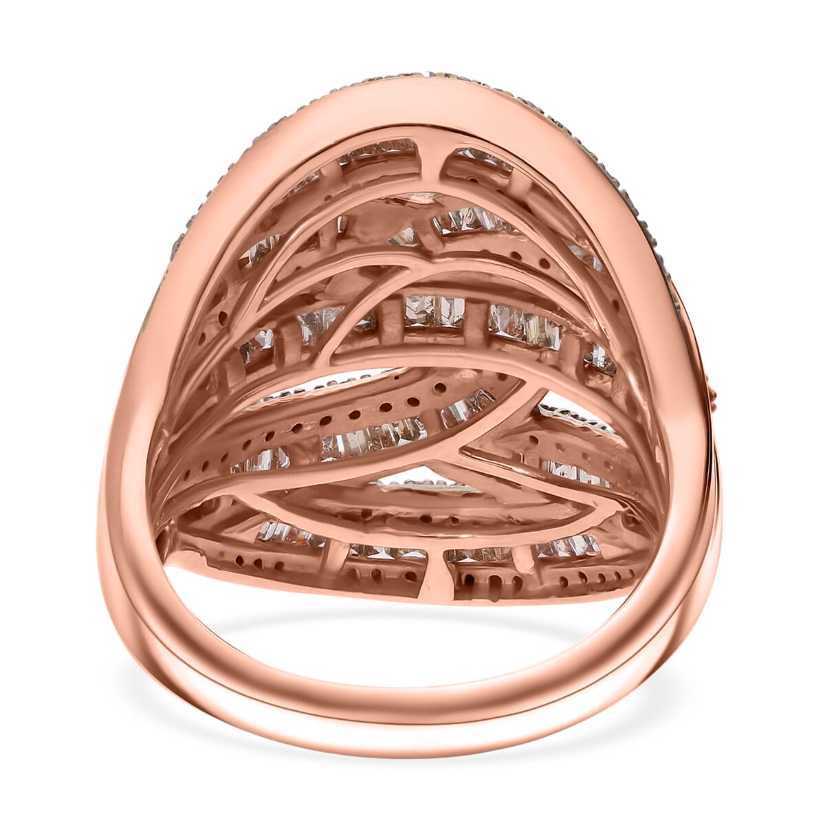 D'Joy Natural Champagne Diamond 1.50 ctw Cross-over Bridge Ring in Vermeil Rose Gold Over Sterling Silver (Size 10.0) image number 3