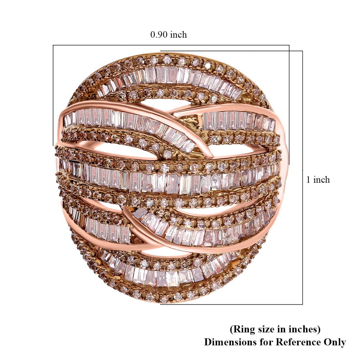 D'Joy Natural Champagne Diamond 1.50 ctw Cross-over Bridge Ring in Vermeil Rose Gold Over Sterling Silver (Size 10.0) image number 4