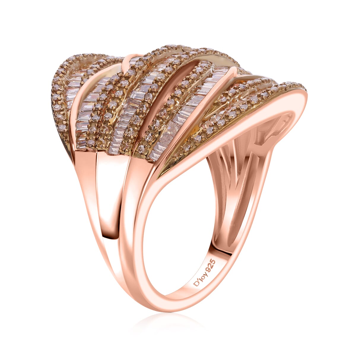 D'Joy Natural Champagne Diamond 1.50 ctw Cross-over Bridge Ring in Vermeil Rose Gold Over Sterling Silver (Size 7.0) image number 2