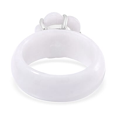 Natural Jade Carved and Mozambique Garnet 37.10 ctw Floral Ring in Sterling Silver (Size 10.0)