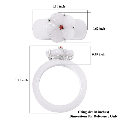 Natural Jade Carved and Mozambique Garnet 37.10 ctw Floral Ring in Sterling Silver (Size 10.0)