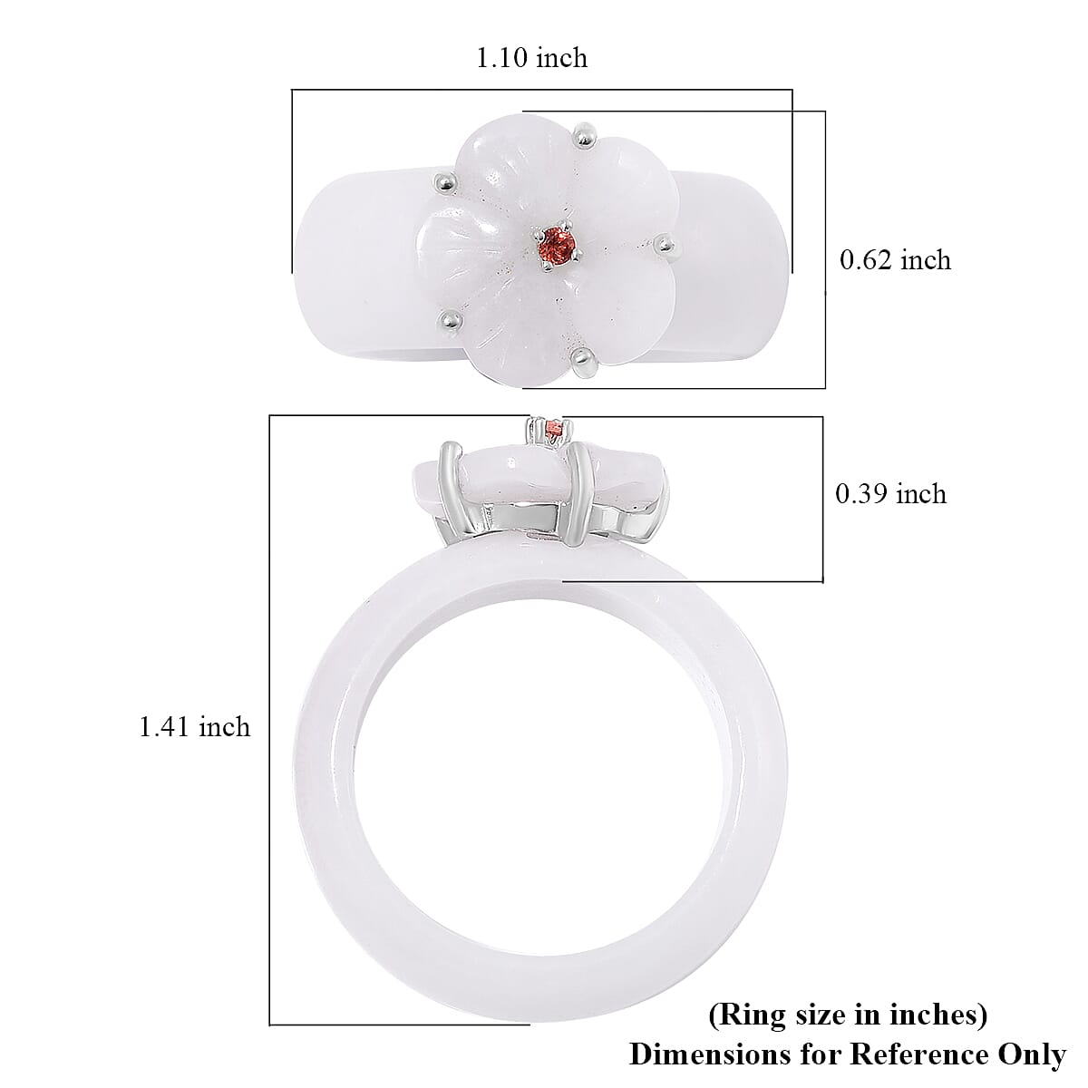 Natural Jade Carved and Mozambique Garnet 37.10 ctw Floral Ring in Sterling Silver (Size 8.0) image number 4