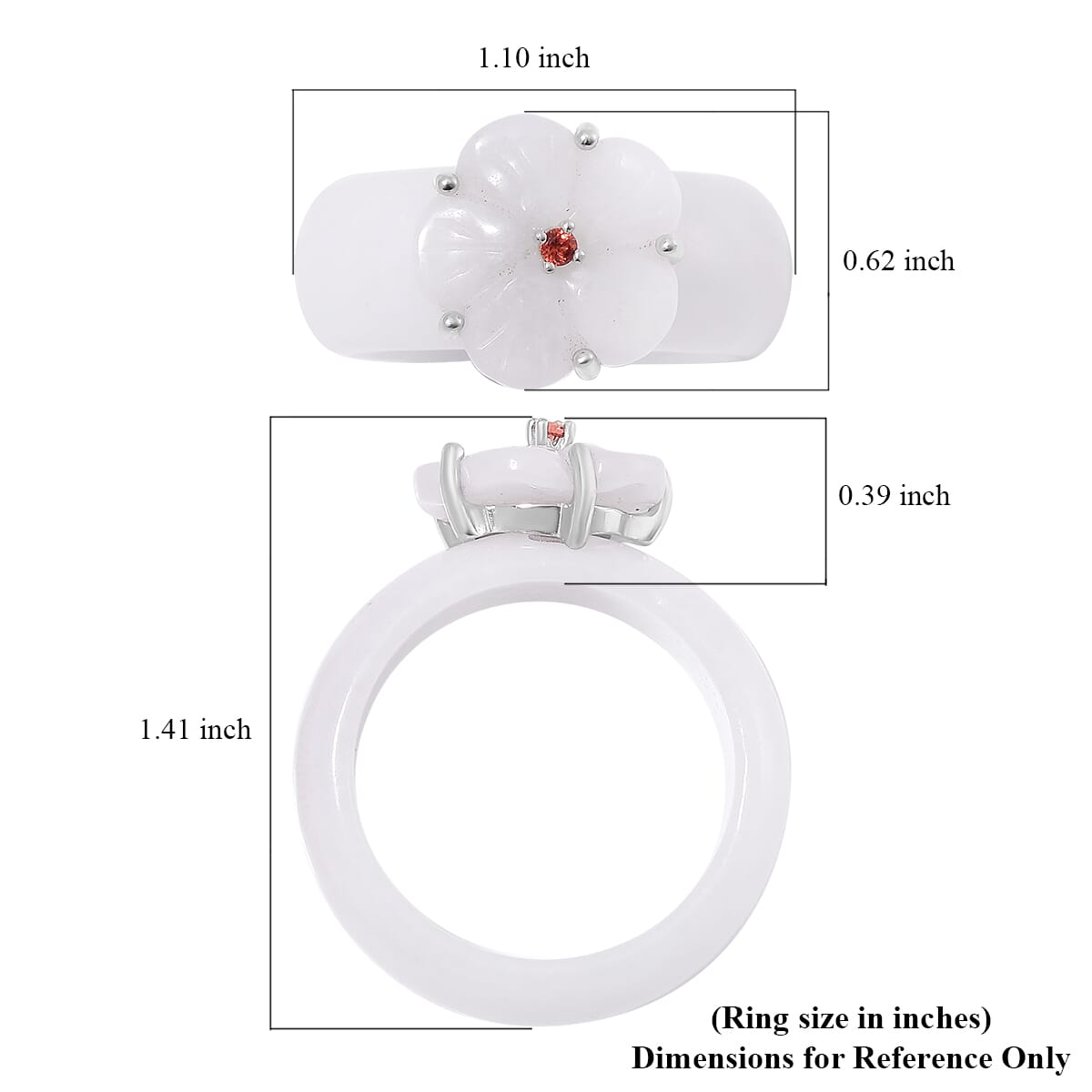 Natural Jade Carved and Mozambique Garnet 37.10 ctw Floral Ring in Sterling Silver (Size 9.0) image number 4