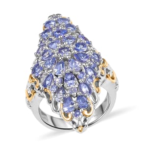 D'Joy Tanzanite 4.15 ctw Victorian Era Ring in 18K Vermeil YG and Rhodium Over Sterling Silver (Size 10.0)