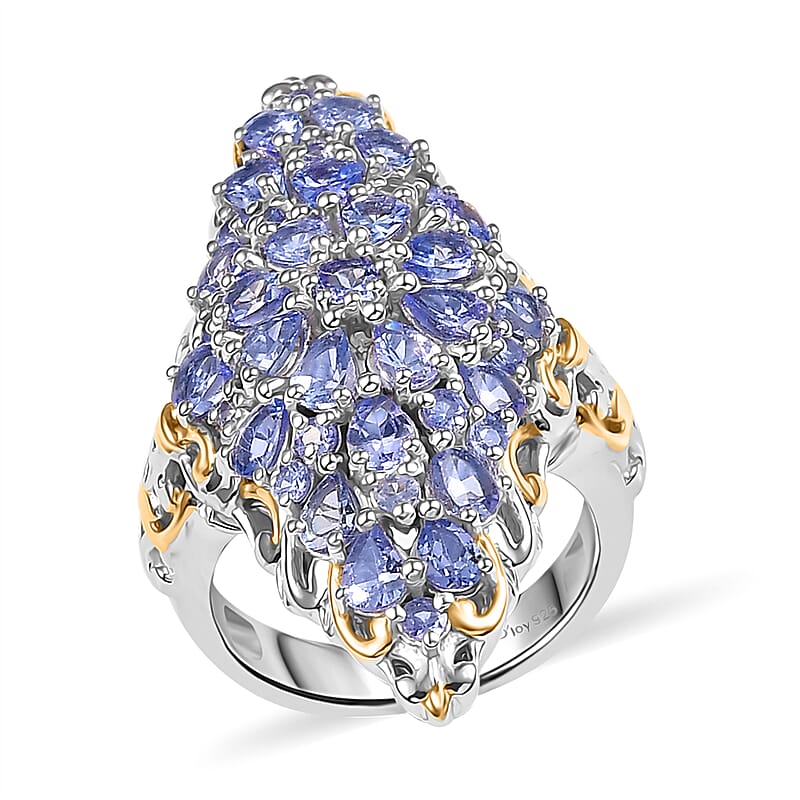 D'Joy Tanzanite 4.15 ctw Victorian Era Ring in 18K Vermeil YG and Rhodium Over Sterling Silver (Size 10.0)