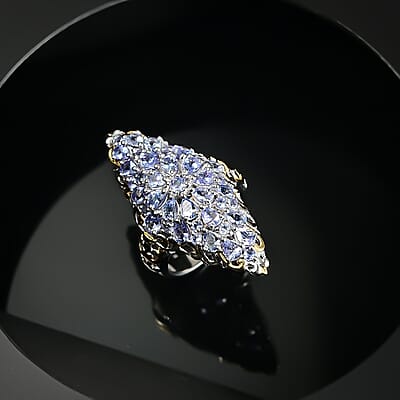 D'Joy Tanzanite 4.15 ctw Victorian Era Ring in 18K Vermeil YG and Rhodium Over Sterling Silver (Size 10.0)