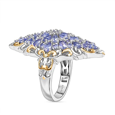 D'Joy Tanzanite 4.15 ctw Victorian Era Ring in 18K Vermeil YG and Rhodium Over Sterling Silver (Size 10.0)