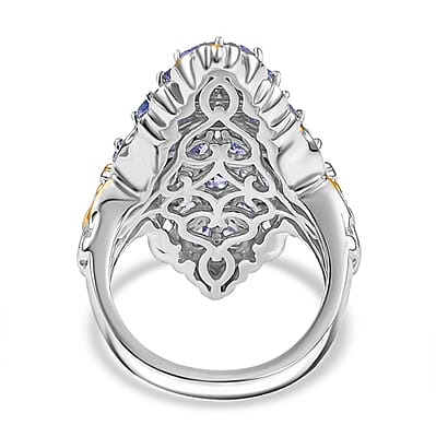 D'Joy Tanzanite 4.15 ctw Victorian Era Ring in 18K Vermeil YG and Rhodium Over Sterling Silver (Size 10.0)