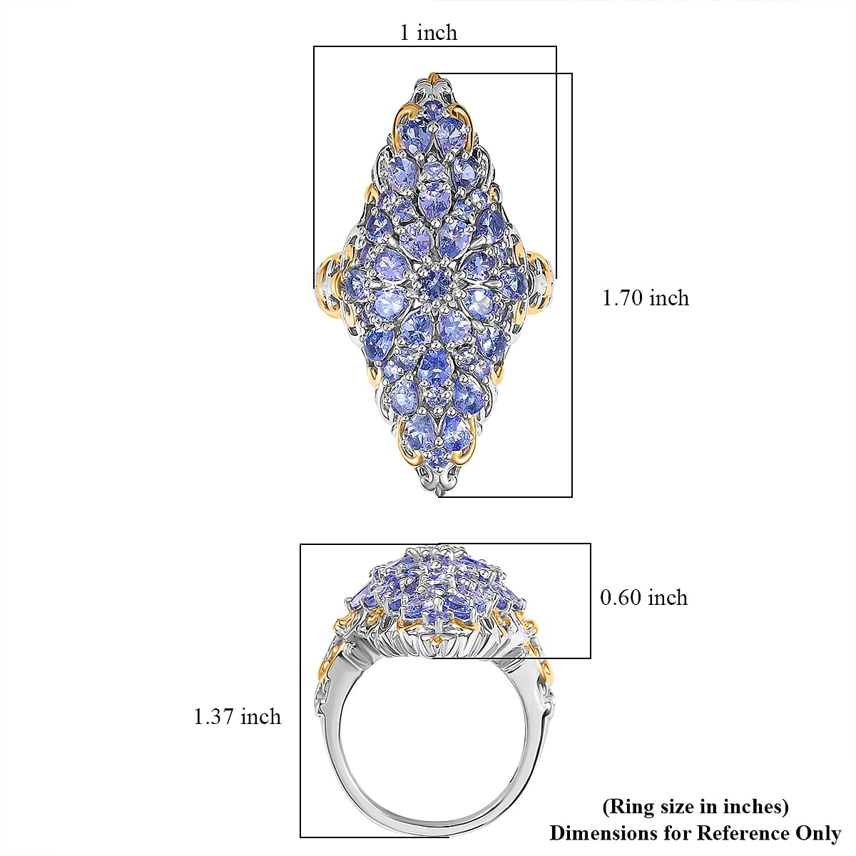 D'Joy Tanzanite 4.15 ctw Victorian Era Ring in 18K Vermeil YG and Rhodium Over Sterling Silver (Size 10.0)