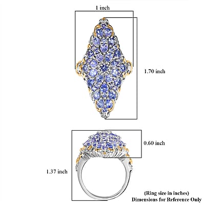 D'Joy Tanzanite 4.15 ctw Victorian Era Ring in 18K Vermeil YG and Rhodium Over Sterling Silver (Size 10.0)