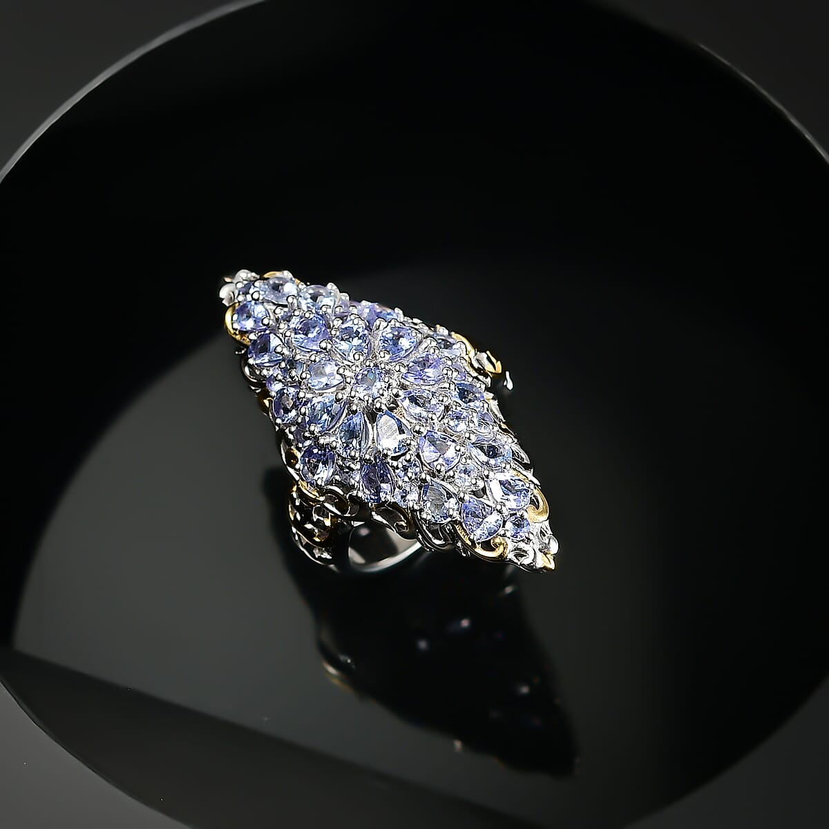 D'Joy Tanzanite 4.15 ctw Victorian Era Ring in 18K Vermeil YG and Rhodium Over Sterling Silver (Size 5.0) image number 1