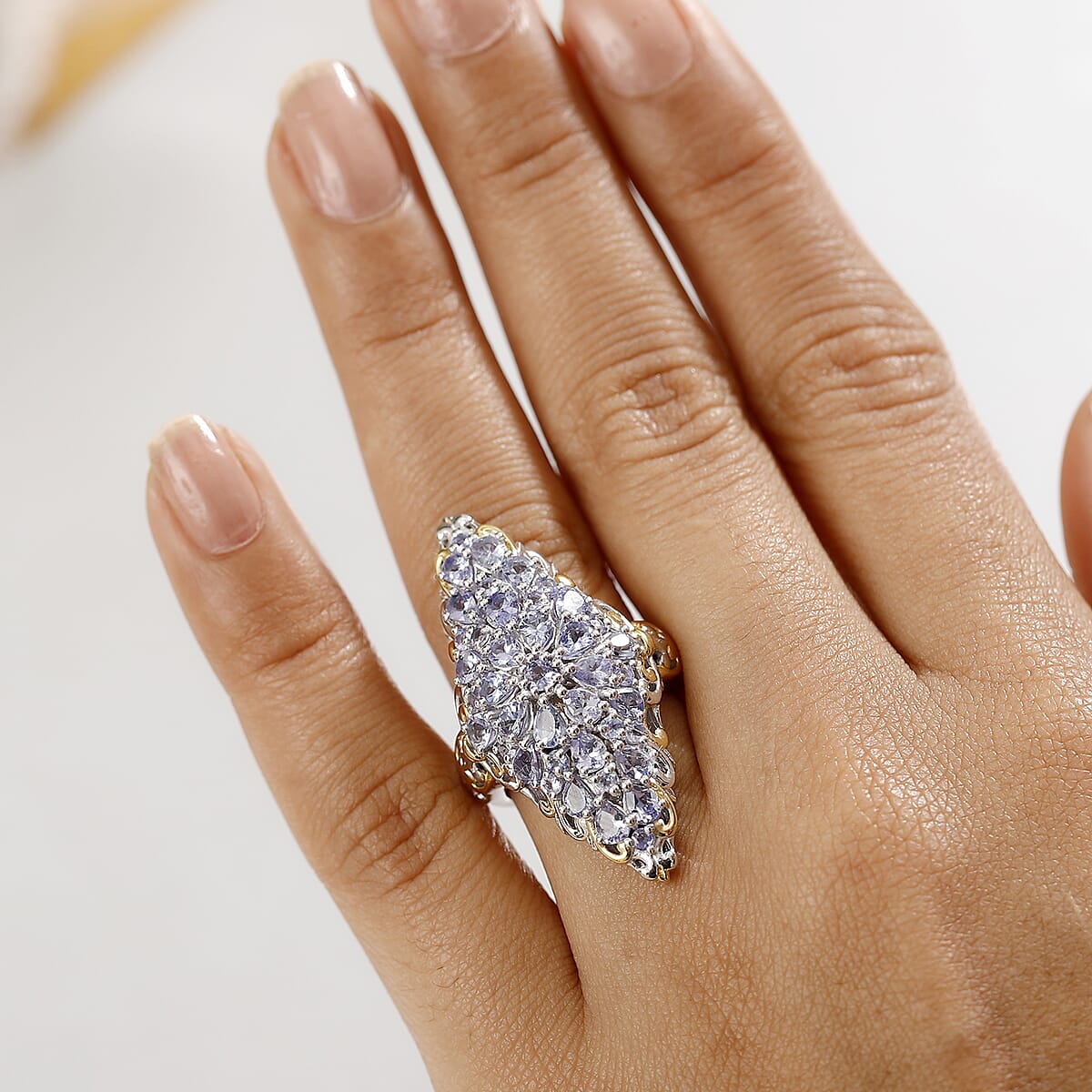 D'Joy Tanzanite 4.15 ctw Victorian Era Ring in 18K Vermeil YG and Rhodium Over Sterling Silver (Size 5.0) image number 2