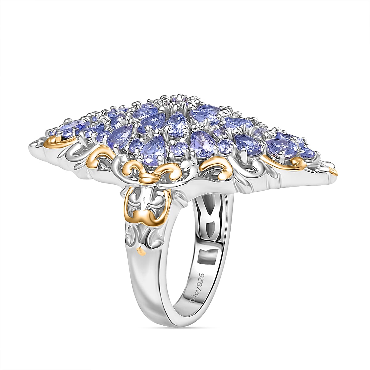 D'Joy Tanzanite 4.15 ctw Victorian Era Ring in 18K Vermeil YG and Rhodium Over Sterling Silver (Size 5.0) image number 3