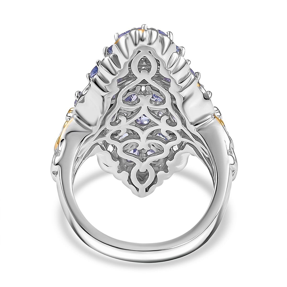 D'Joy Tanzanite 4.15 ctw Victorian Era Ring in 18K Vermeil YG and Rhodium Over Sterling Silver (Size 5.0) image number 4
