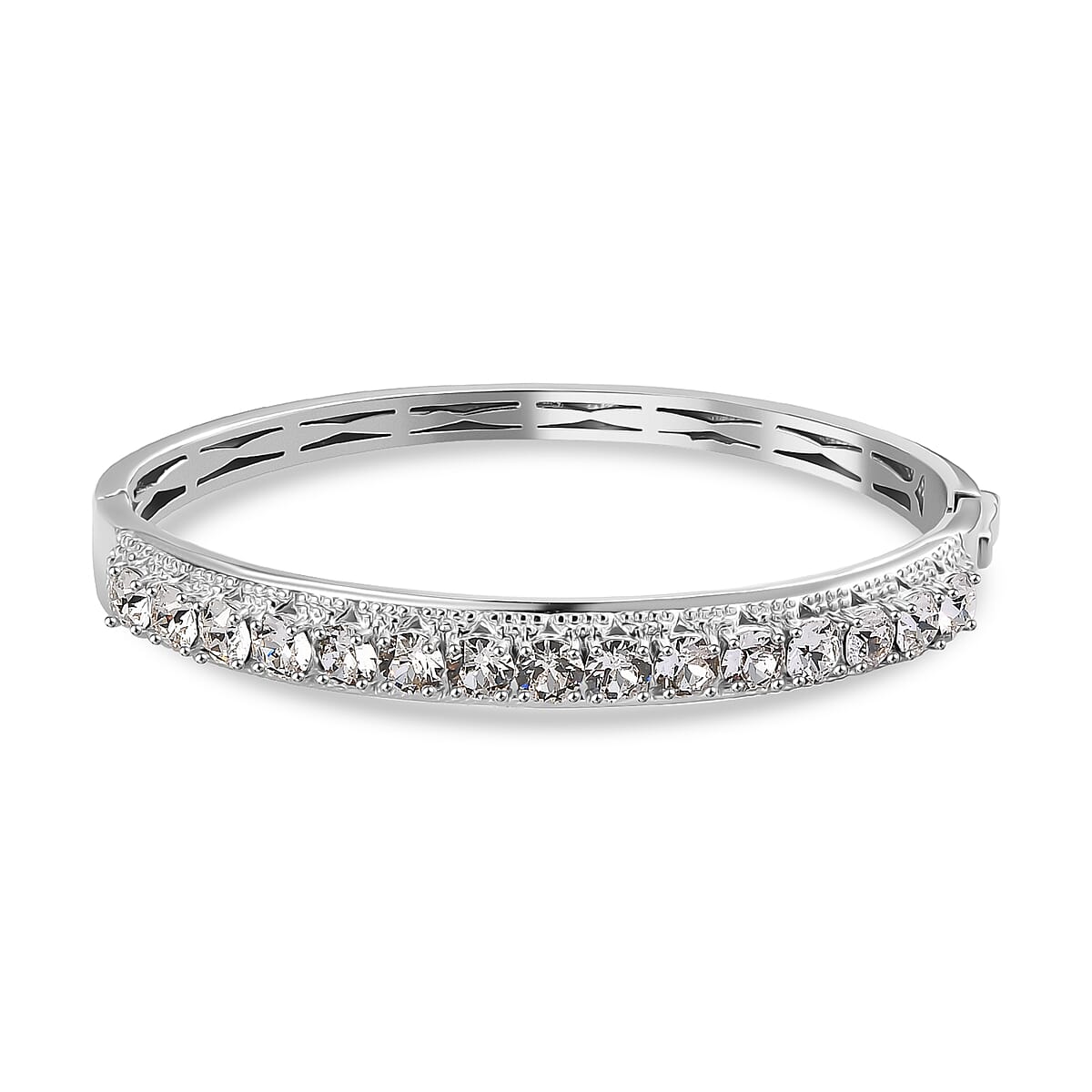 Karis J Francis Embellished with Crystal by Swarovski Bangle in Platinum Bond (7.25 In) 6.60 ctw image number 0