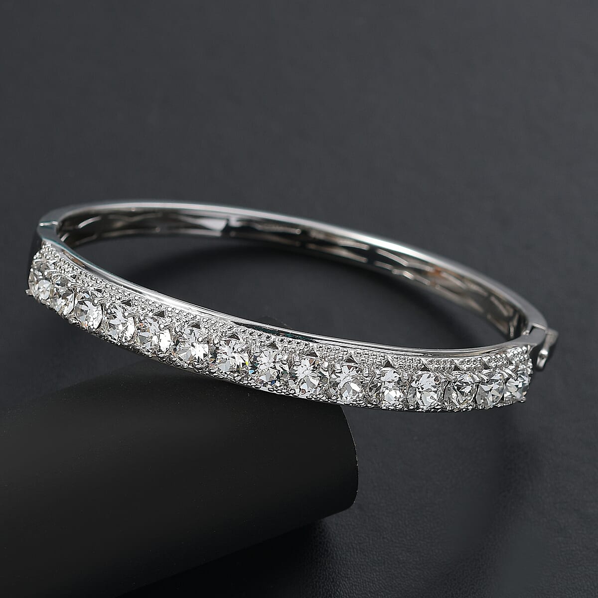 Karis J Francis Embellished with Crystal by Swarovski Bangle in Platinum Bond (7.25 In) 6.60 ctw image number 1